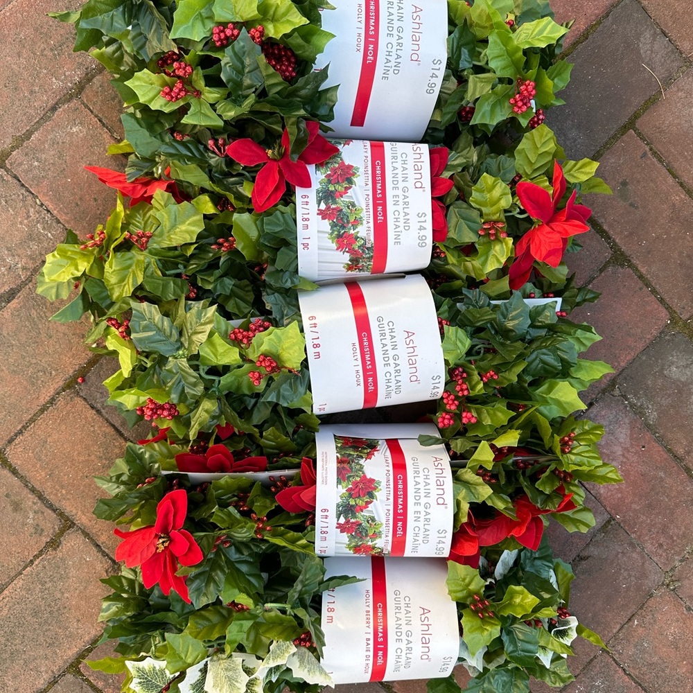 5 new Ashland 6' faux holly berry poinsettia Garland Christmas Mantel decor